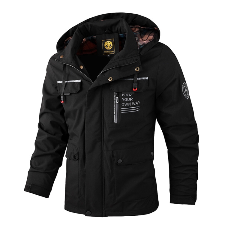 Men Casual Jacket Autumn And Winter Hooded Jacket, Size: XXXXL(Black)