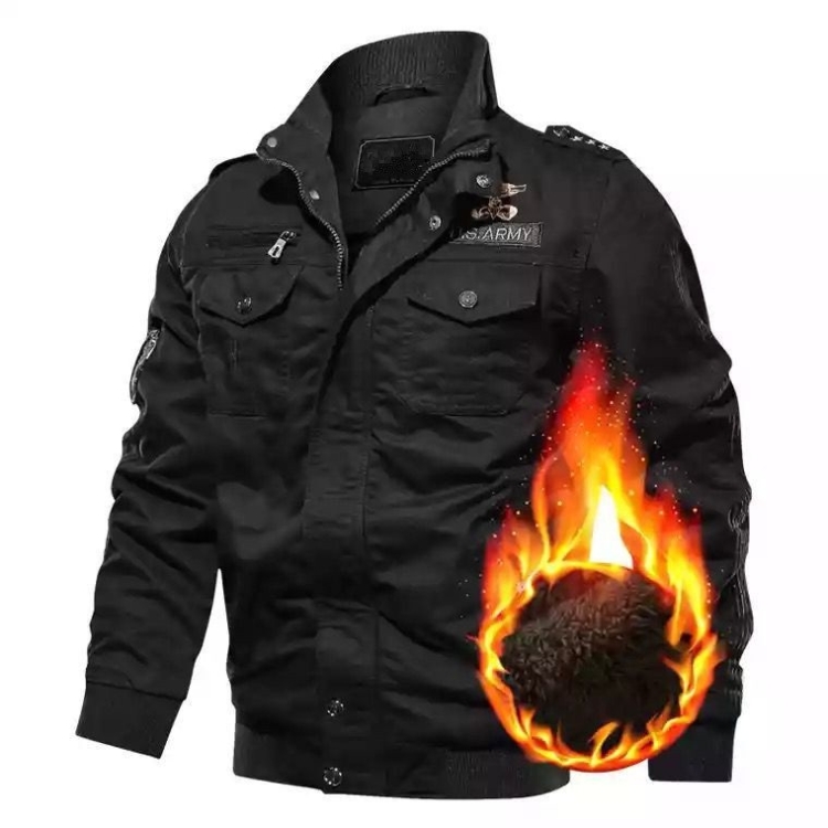 Men Casual Slim Plus Velvet Jacket (Color:Black Size:M)