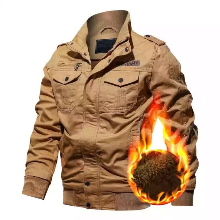 Men Casual Slim Plus Velvet Jacket (Color:Khaki Size:XXXXXL)