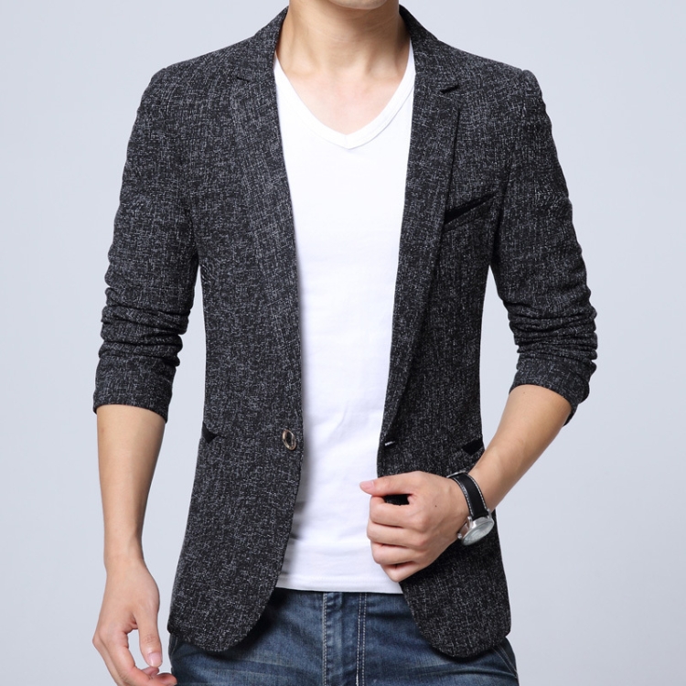 Men Casual Suit Blazer Slim Business Suit Jacket, Size: L(Black)
