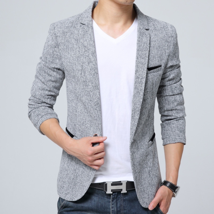 Men Casual Suit Blazer Slim Business Suit Jacket, Size: L(Gray)