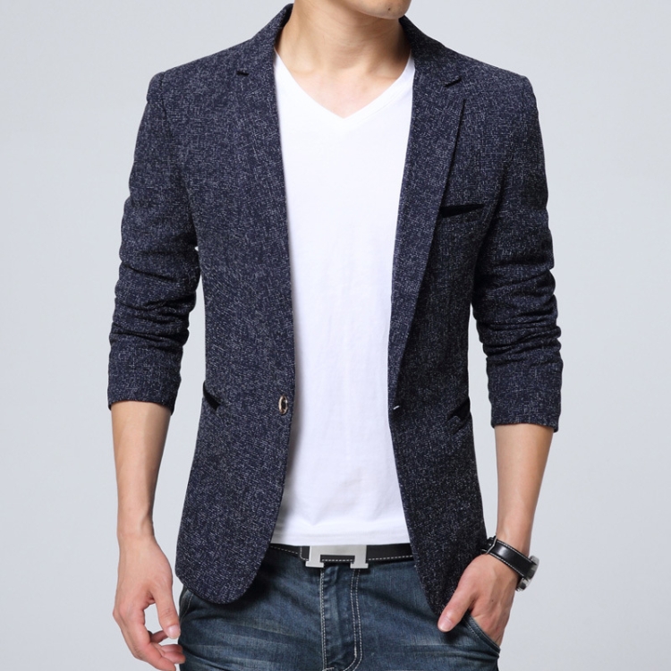 Men Casual Suit Blazer Slim Business Suit Jacket, Size: XL(Blue)