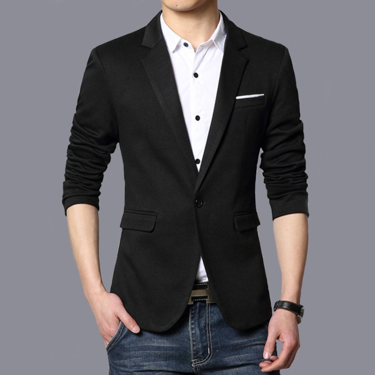Men Casual Suit Blazer Slim Fit Business Formal Dress Groom Marriage Suit Coat, Size: XL(Black)
