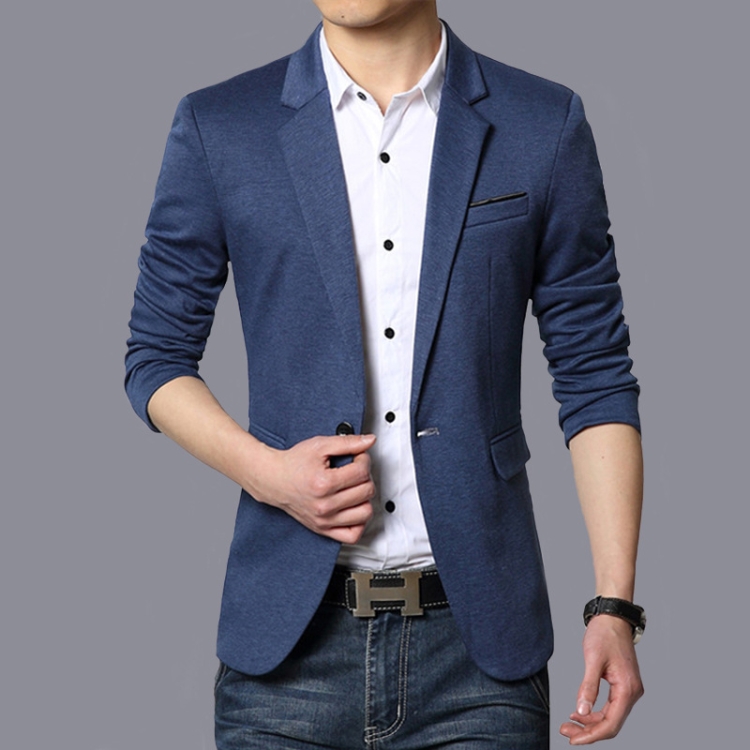 Men Casual Suit Blazer Slim Fit Business Formal Dress Groom Marriage Suit Coat, Size: XXL(Blue)