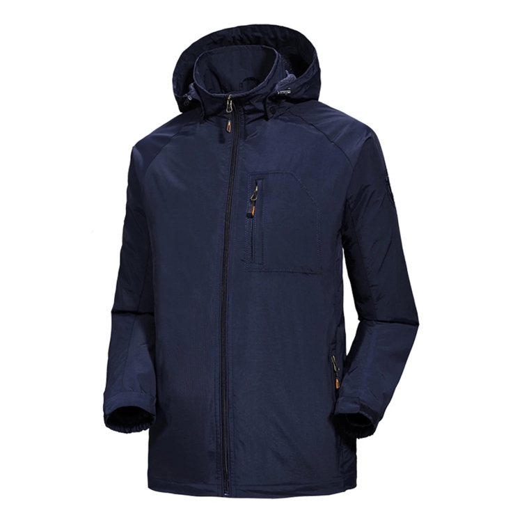Men Casual Youth Full Zip Hooded Rainproof Jacket, Size: XL(Dark Blue)