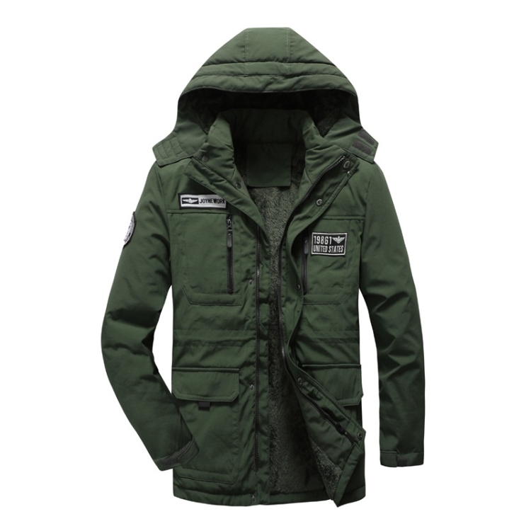 Men Long Style Warm Cotton Clothing (Color:Army Green Size:XXL)