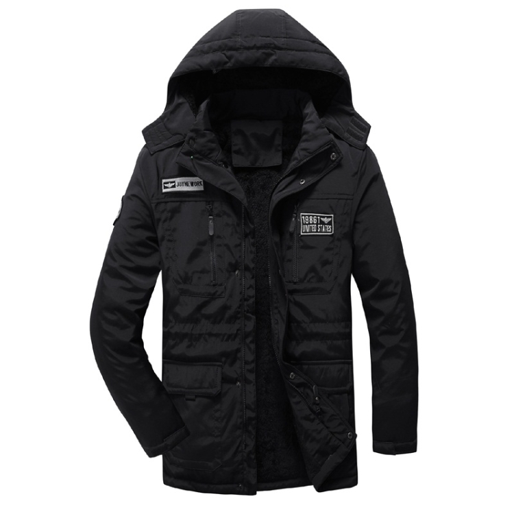 Men Long Style Warm Cotton Clothing (Color:Black Size:XXL)