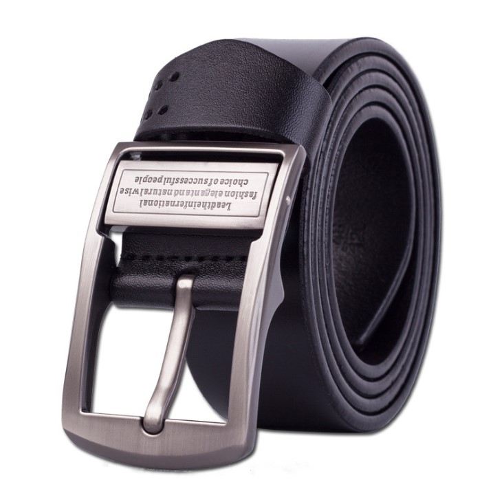 Men Pin Buckle Two-layer Cowhide Belt Pure Leather Pants Belt, Belt Length:115cm(black)