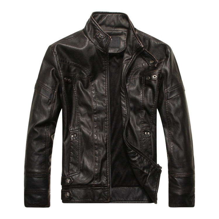 Men Plus Velvet Fashion Leather Jacket Motorcycle Coat (Color:Black Size:XXL)