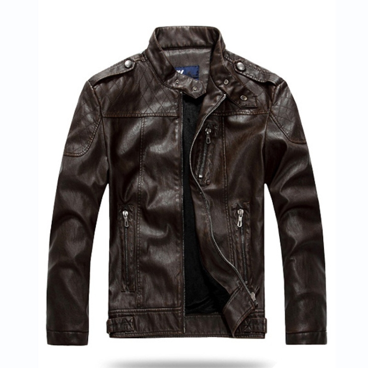 Men Plus Velvet Motorcycle Jacket Coat (Color:Coffee Size:XXXXL)