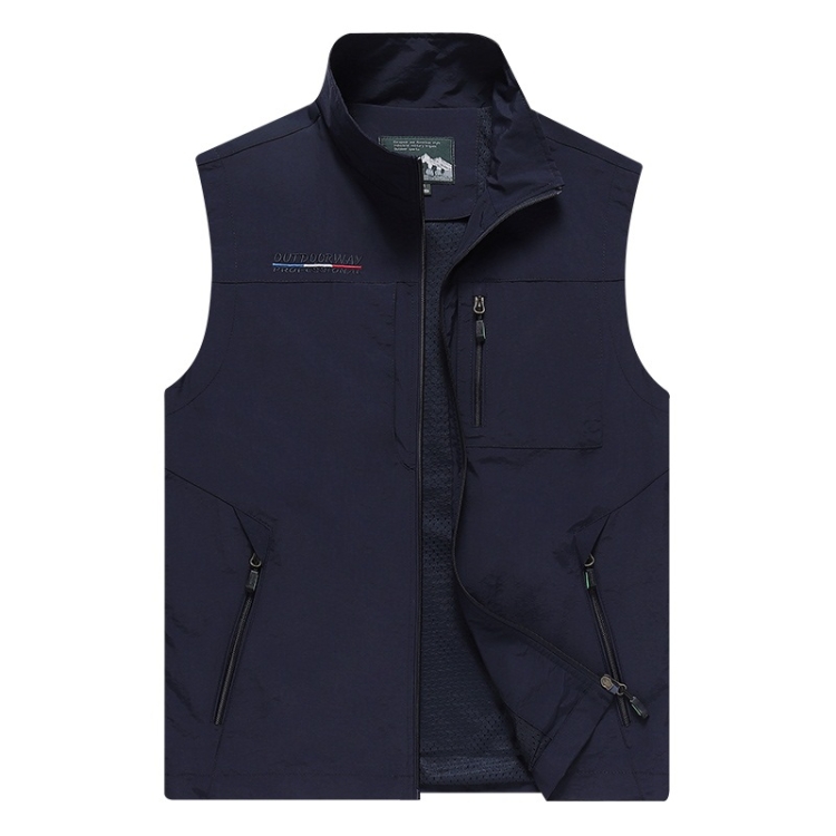 Men Sleeveless Stand Collar Loose Vest Multi-pockets Vest (Color:Dark Blue Size:M)