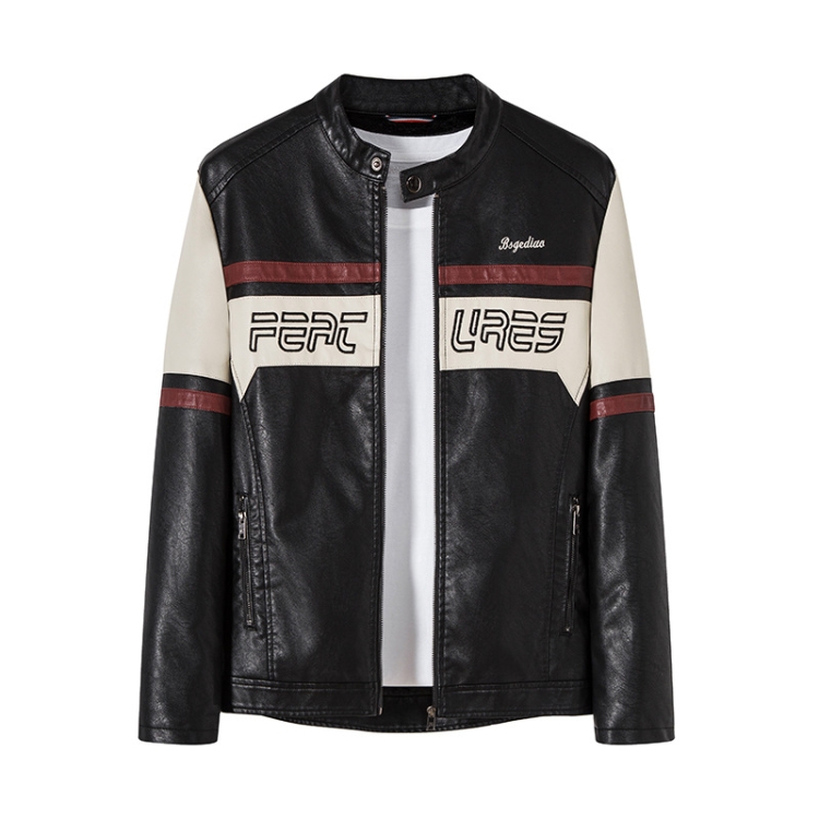 Men Slim Fit Padded Patchwork Motorbike Leather Jacket, Size: XXL(Black)