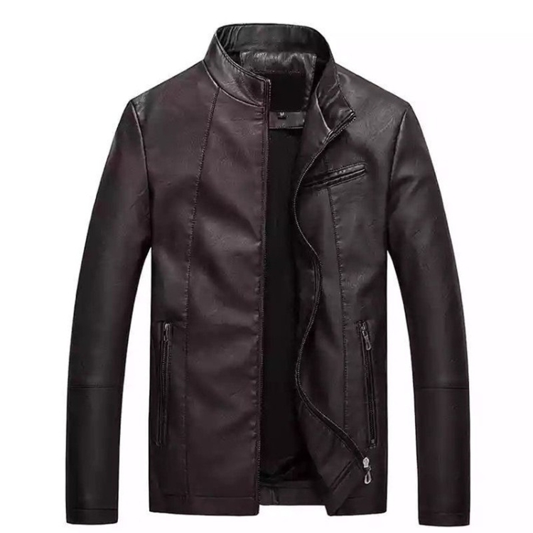 Men Slim-fit Washed PU Leather Jacket (Color:Coffee Size:XXXL)