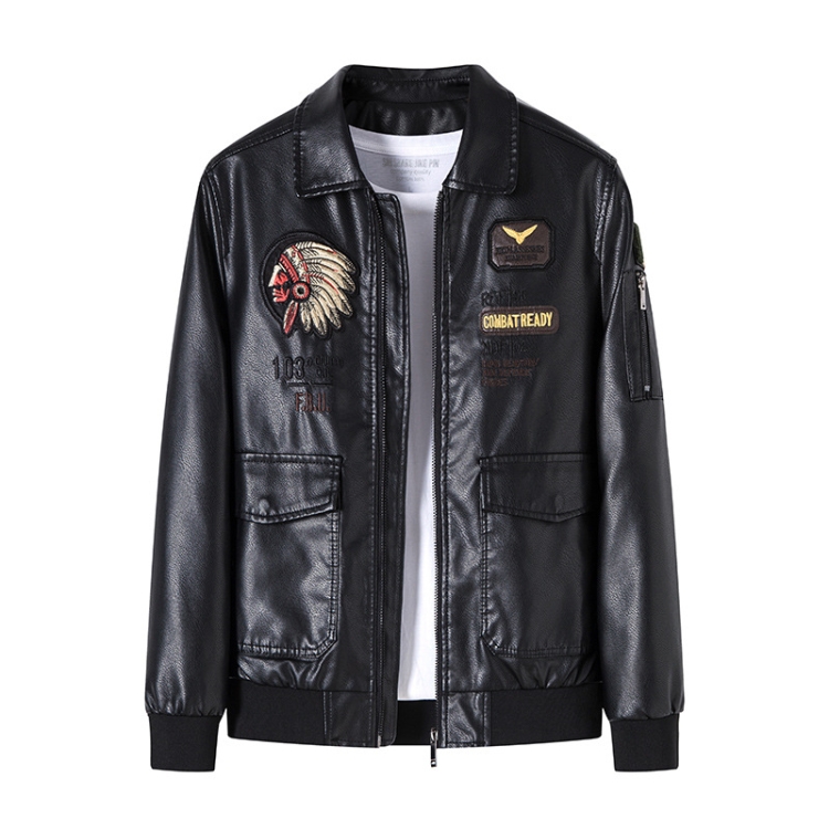Men Suit Collar Washed PU Leather Jacket Flight Suit, Size: 4XL(Black Velvet)