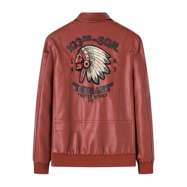 Men Suit Collar Washed PU Leather Jacket Flight Suit, Size: 4XL(Brick Red)