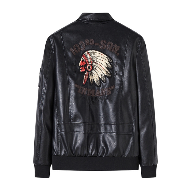 Men Suit Collar Washed PU Leather Jacket Flight Suit, Size: XL(Black)