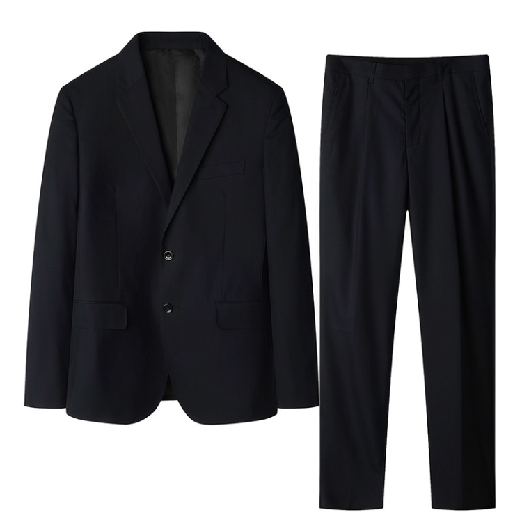 Men Two-Button Suit Set Commuter Dress Groomsmen Clothes Workwear, Blazer + Trousers, Size: XXXL(Black)