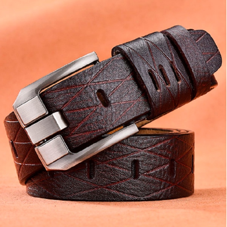 Men Vintage Crocodile Textured Leather Belt, Belt Length:125CM(Brown)