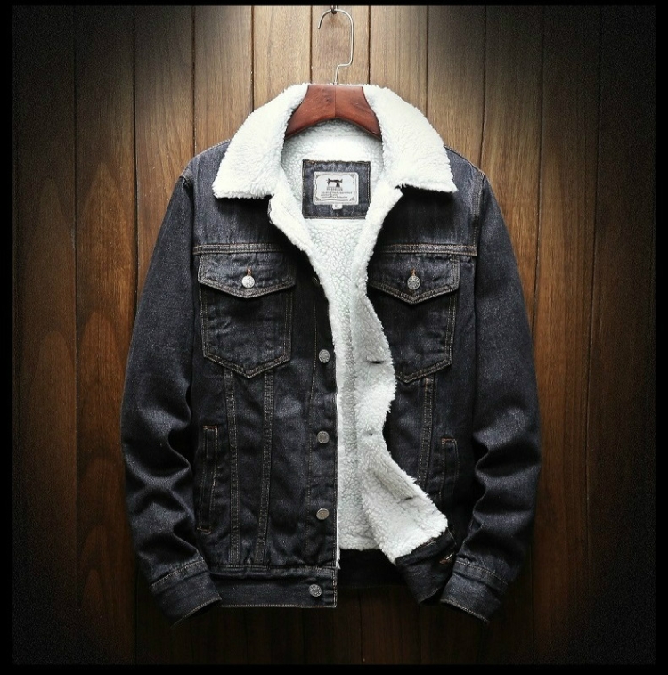 Men Winter Wool Liner Jean Jackets Outerwear Warm Denim Coats, Size:XXXXXXL(Black)