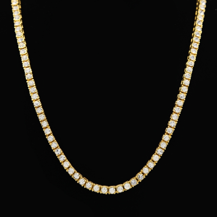 Mens Hip Hop Punk 1 Row Crystal Inlaid Alloy Necklace Chain, Size: 20 inch (Gold)