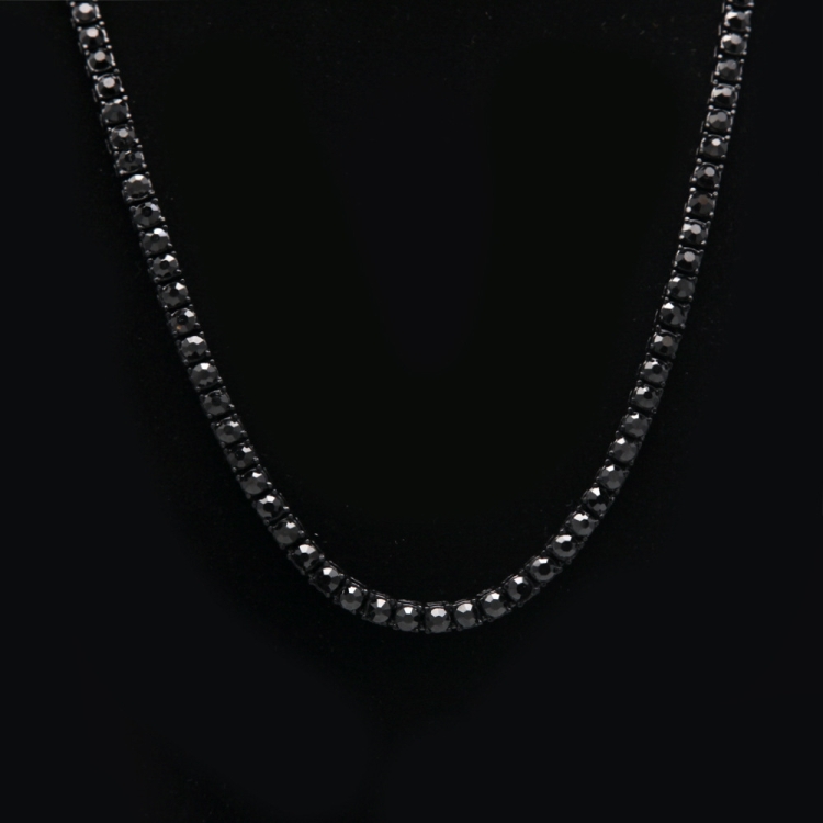 Mens Hip Hop Punk Single Row Crystal Inlaid Alloy Chain Necklace, Size: 30 inch (Black)