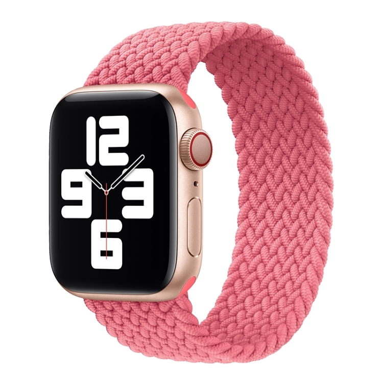 Metal Head Braided Nylon Solid Color Watch Band For Apple Watch Series 9&8&7 41mm / SE 3&SE 2&6&SE&5&4 40mm / 3&2&1 38mm, Size:L 155mm(Pink)