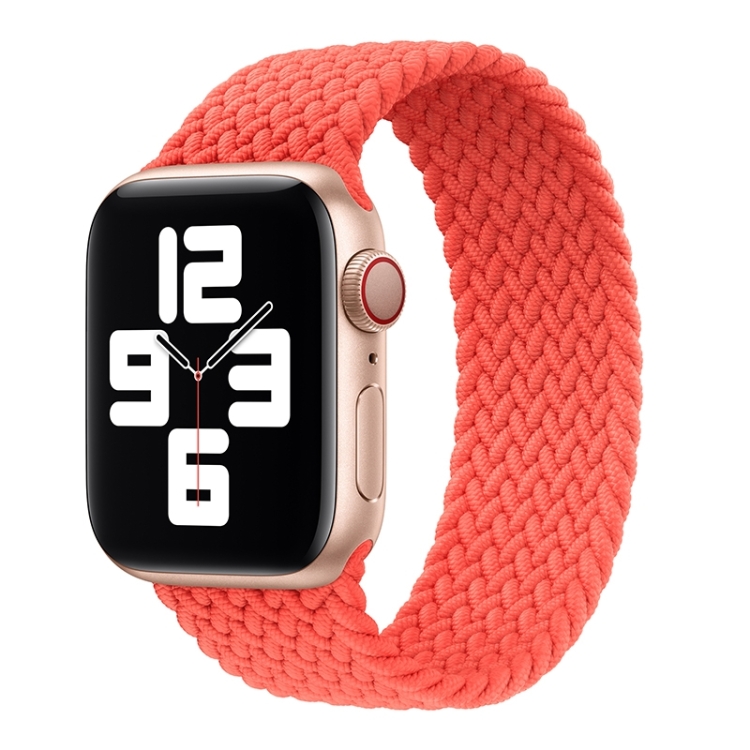Metal Head Braided Nylon Solid Color Watch Band For Apple Watch Series 9&8&7 41mm / SE 3&SE 2&6&SE&5&4 40mm / 3&2&1 38mm, Size:S 135mm(Bright Orange)