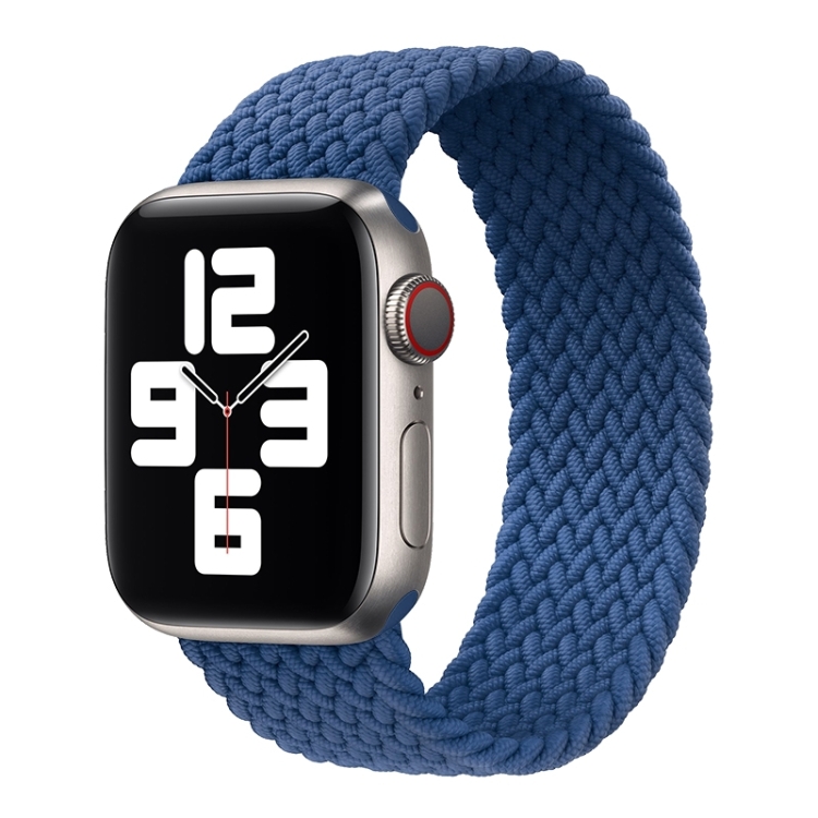 Metal Head Braided Nylon Solid Color Watch Band For Apple Watch Series 9&8&7 41mm / SE 3&SE 2&6&SE&5&4 40mm / 3&2&1 38mm, Size:S 135mm(Cold Sea Blue)
