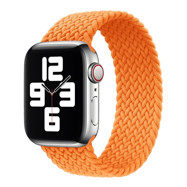 Metal Head Braided Nylon Solid Color Watch Band For Apple Watch Series 9&8&7 41mm / SE 3&SE 2&6&SE&5&4 40mm / 3&2&1 38mm, Size:S 135mm(Orange)