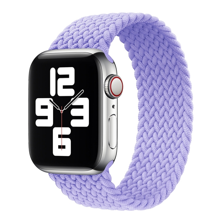 Metal Head Braided Nylon Solid Color Watch Band For Apple Watch Series 9&8&7 41mm / SE 3&SE 2&6&SE&5&4 40mm / 3&2&1 38mm, Size:XS 128mm(Light Purple)