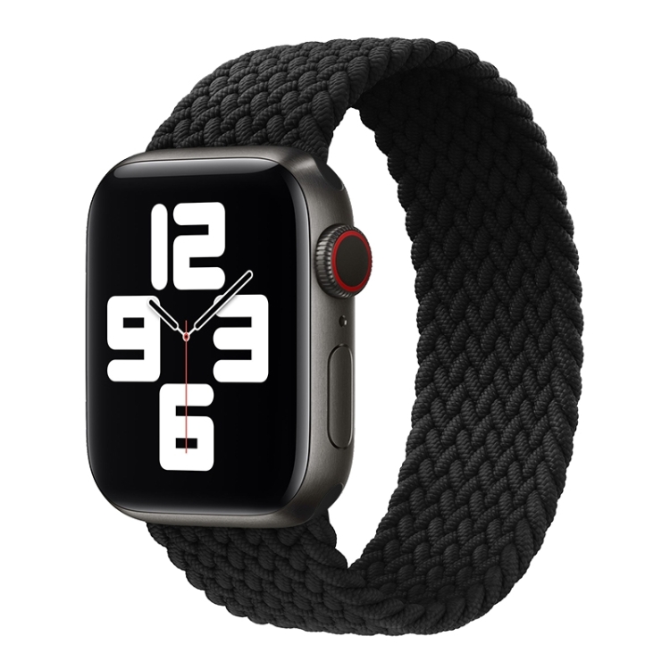Metal Head Braided Nylon Solid Color Watch Band For Apple Watch Ultra 49mm&Watch Ultra 2 49mm / Series 9&8&7 45mm / SE 3&SE 2&6&SE&5&4 44mm / 3&2&1 42mm, Size:L 165mm(Black)