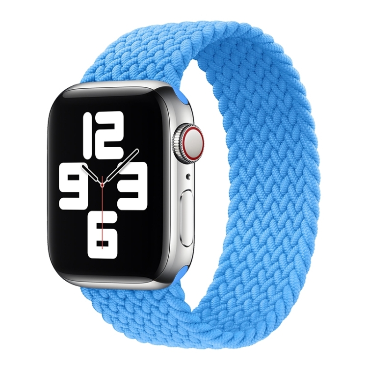 Metal Head Braided Nylon Solid Color Watch Band For Apple Watch Ultra 49mm&Watch Ultra 2 49mm / Series 9&8&7 45mm / SE 3&SE 2&6&SE&5&4 44mm / 3&2&1 42mm, Size:L 165mm(Sky Blue)