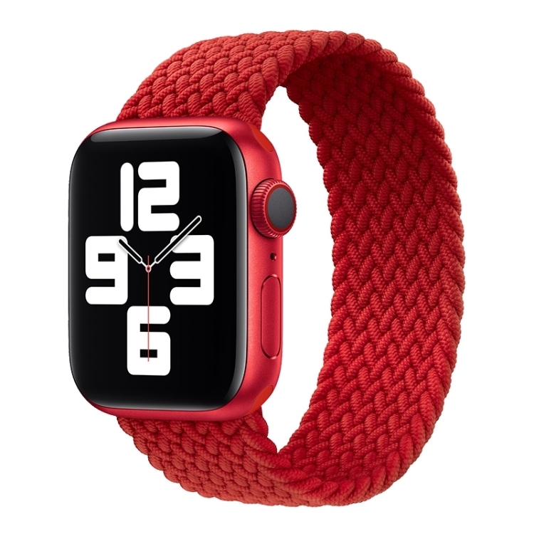 Metal Head Braided Nylon Solid Color Watch Band For Apple Watch Ultra 49mm&Watch Ultra 2 49mm / Series 9&8&7 45mm / SE 3&SE 2&6&SE&5&4 44mm / 3&2&1 42mm, Size:XS 135mm(Red)