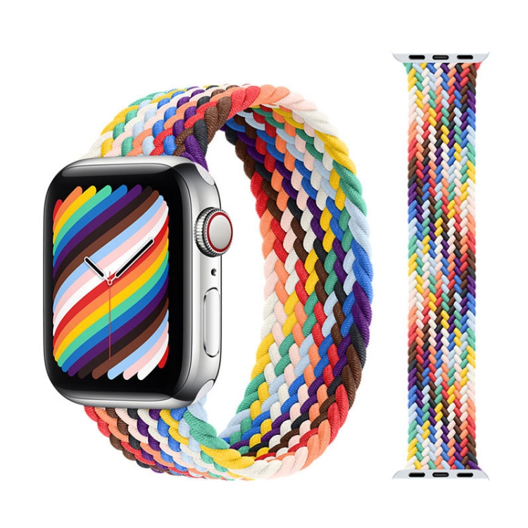 Metal Head Braided Nylon Watch Band, Size: M 145mm For Apple Watch Series 9&8&7 41mm / SE 3&SE 2&6&SE&5&4 40mm / 3&2&1 38mm(Rainbow Colors)