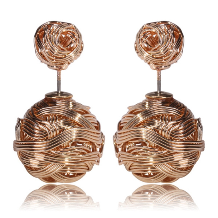 Metal Weaving Double Sides Earrings Woman Vintage Cute Gold Color Stud Earring