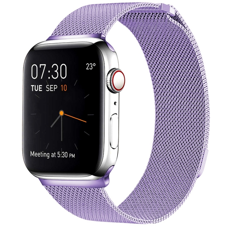 Milanese Loop Magnetic Stainless Steel Watch Band for Apple Watch Ultra 49mm&Watch Ultra 2 49mm / Series 10 46mm / 9&8&7 45mm / SE 3&SE 2&6&SE&5&4 44mm / 3&2&1 42mm(Light Purple)