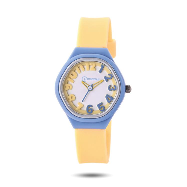 MINGRUI Kids Analog Watch 3ATM Waterproof Simple Quartz Wrist Watch for Girls Boys(Light Blue+Yellow)