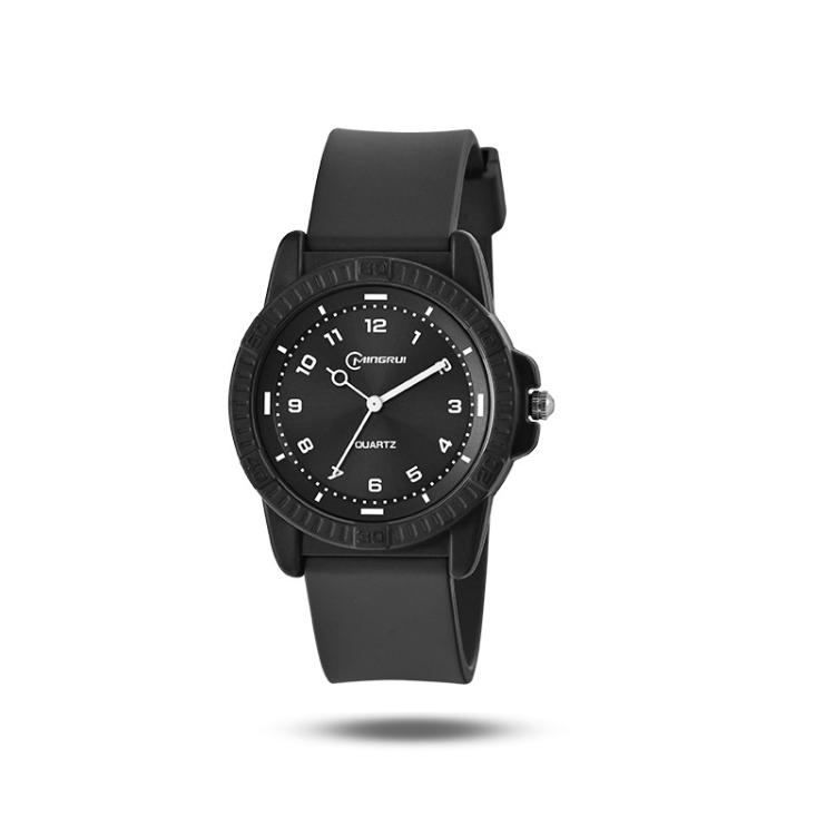 MINGRUI Quartz Watch for Boys Girls Students 30M Waterproof Minimalist Analog Wrist Watch with Soft Silicone Strap(Black)