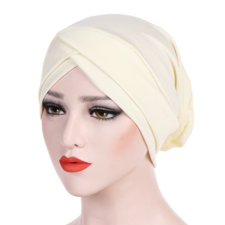 Modal Stretch Cloth Forehead Cross Headscarf Cap Chemotherapy Cap(Beige)