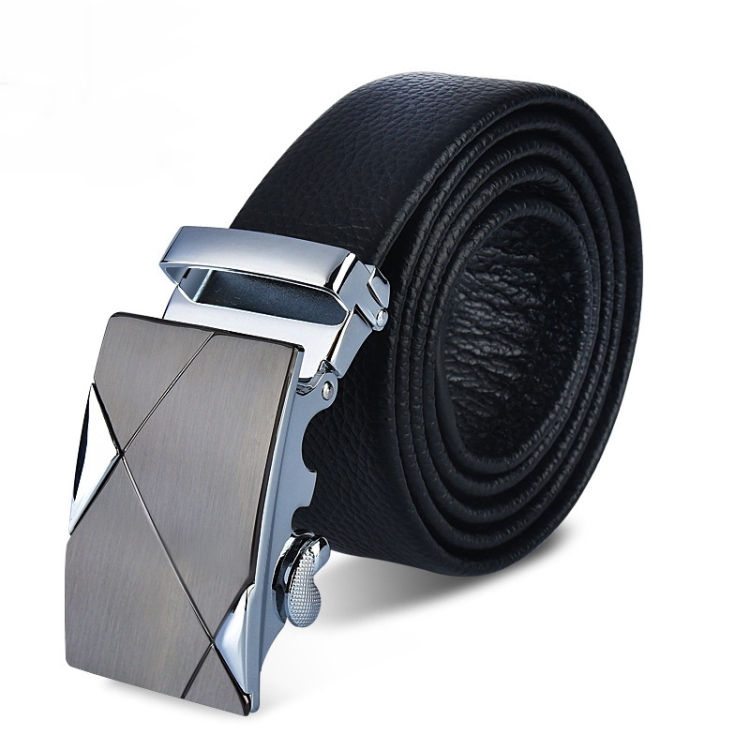 MOWOLOLO Men Belt Automatic Buckle Leather Waist Band(Silver)