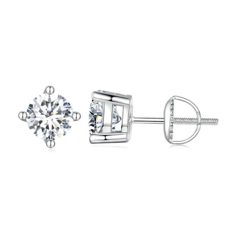 MSE003 S925 Sterling Silver Platinum-plated Four-claw Earrings, Size: L