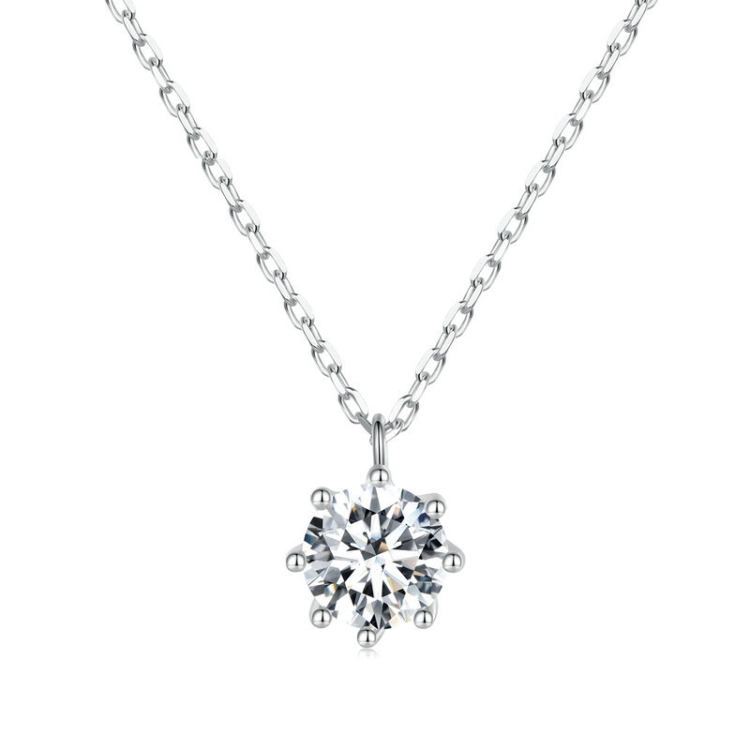 MSN003 S925 Sterling Silver Sparkling O Chain Necklace Moissanite Pendant