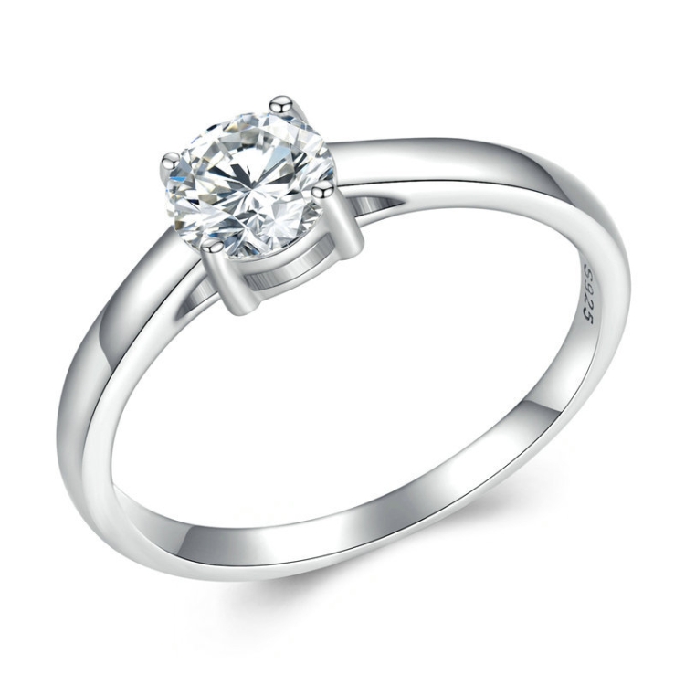 MSR005 Sterling Silver S925 Four Claw Moissanite Ring White Gold Plated Jewellery, Size: No.9