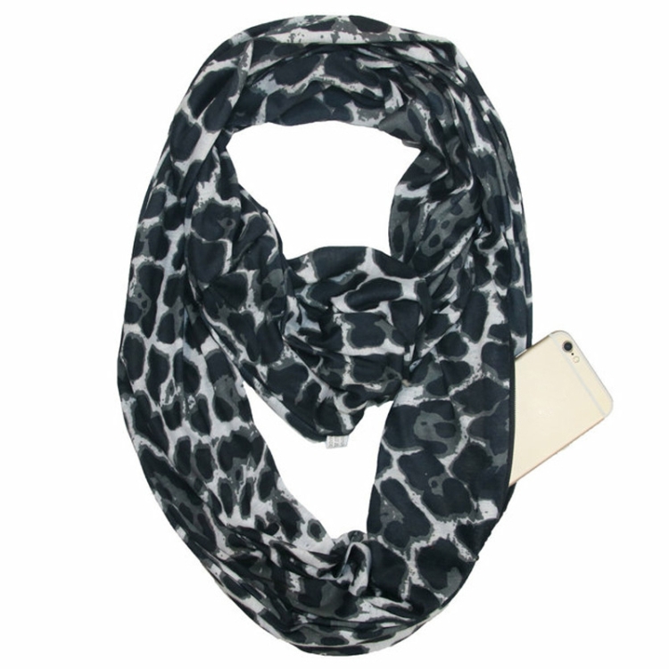 Multi-function Fashion Zip Pocket Design Scarf(Leopard Black Gray)