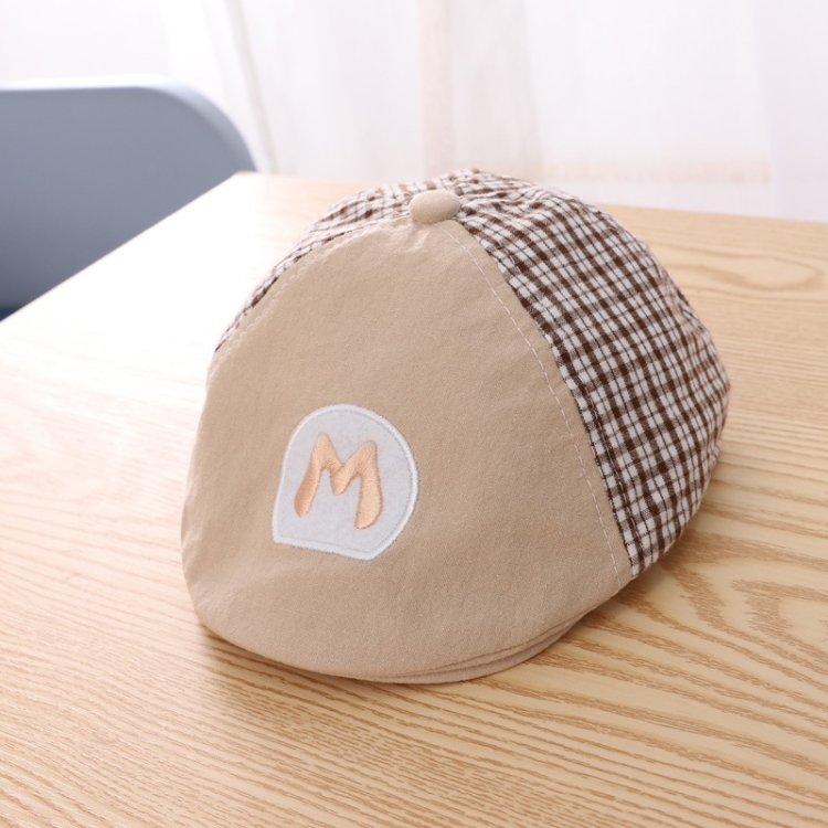 MZ9741 Embroidered Letter Lattice Hat Children Autumn Simple Beret, Size: Around 48cm(Beige)