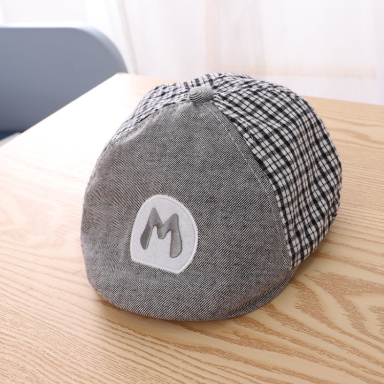 MZ9741 Embroidered Letter Lattice Hat Children Autumn Simple Beret, Size: Around 48cm(Gray)