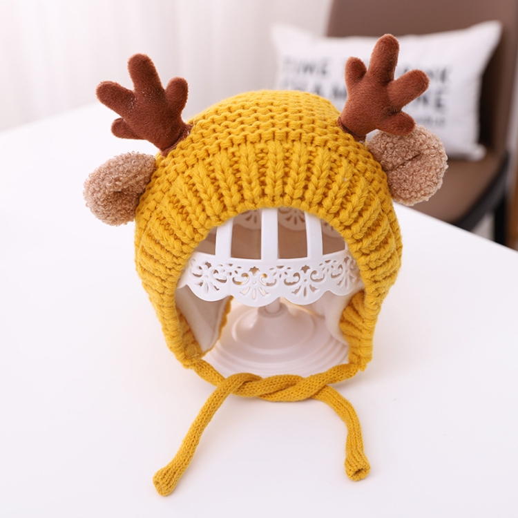 MZ9789 Little Antlers Baby Knitted Hat Baby Wool Warm Hat, Size: Around 46-48cm(Yellow)