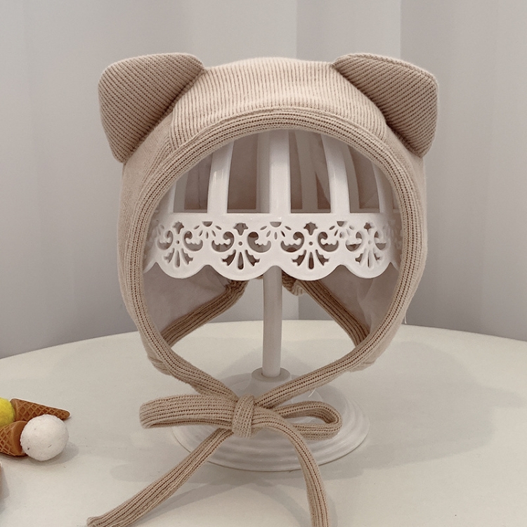MZ9853 Baby Cartoon Animal Ears Shape Skullcap Cotton Keep Warm and Windproof Hat, Size: Suitable for 0-12 Months, Style:Double Ears(Beige)