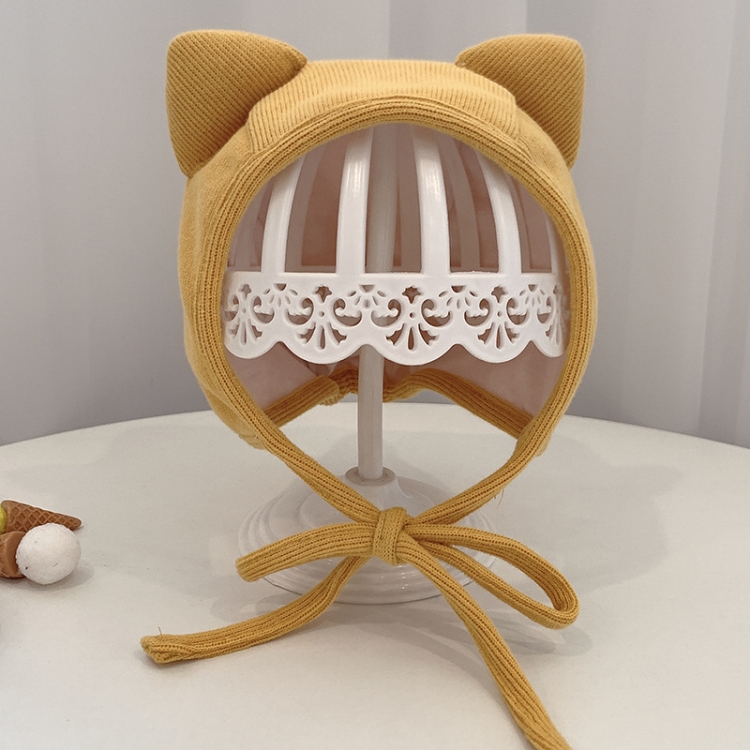 MZ9853 Baby Cartoon Animal Ears Shape Skullcap Cotton Keep Warm and Windproof Hat, Size: Suitable for 0-12 Months, Style:Double Ears(Yellow)