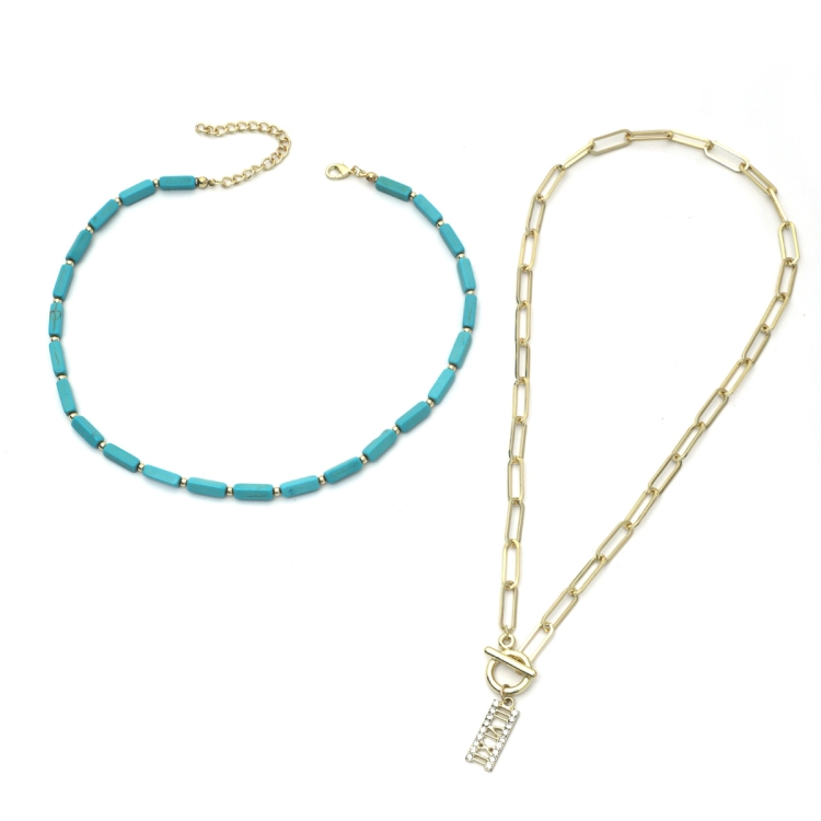 N2206-6 2pcs/set Rectangular Necklace Natural Turquoise Accessories Ladies Jewelry